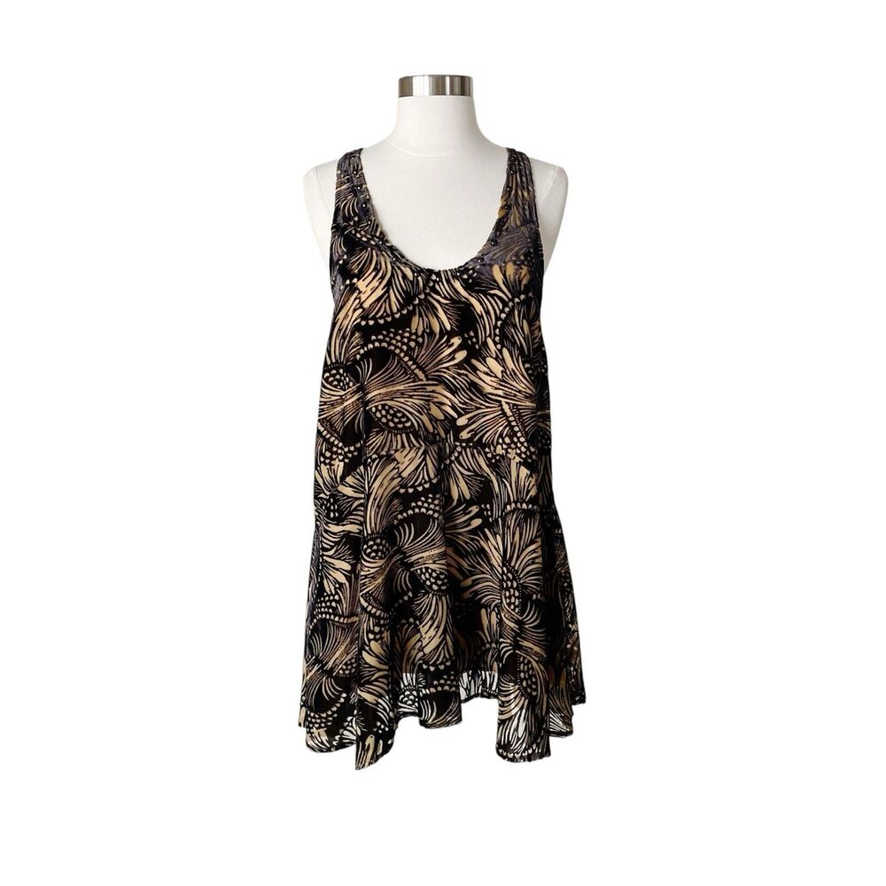Free People Mini Dress XS Ellie Brown Velvet Burnout Studded Swing Festival Boho